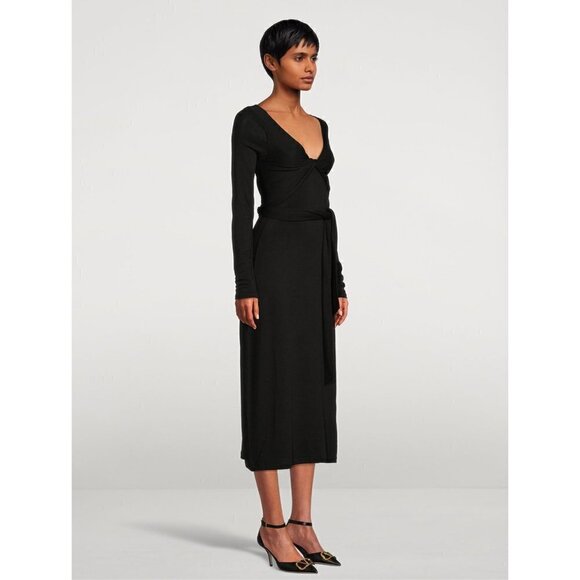 Vince Long Sleeve Wrap Midi Dress Black Womens Size Medium - Picture 12 of 13
